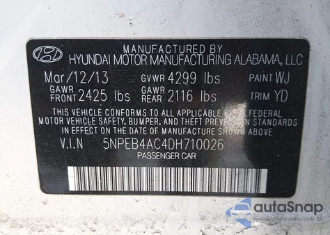 2013 Hyundai Sonata Gls из США, поврежденный, VIN 5NPEB4AC4DH710026